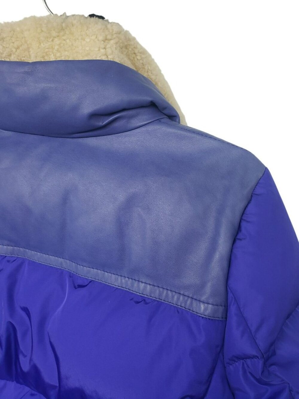 Coach $348 Purple Puffer Leather Shearling Collar Down Jacket Womens S - Picture 16 of 16